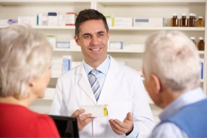 pharmacist talking to the customers