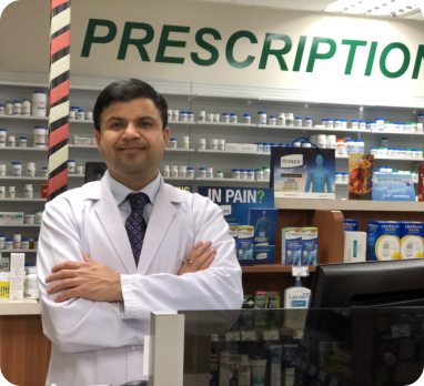 pharmacists with their customer smiling